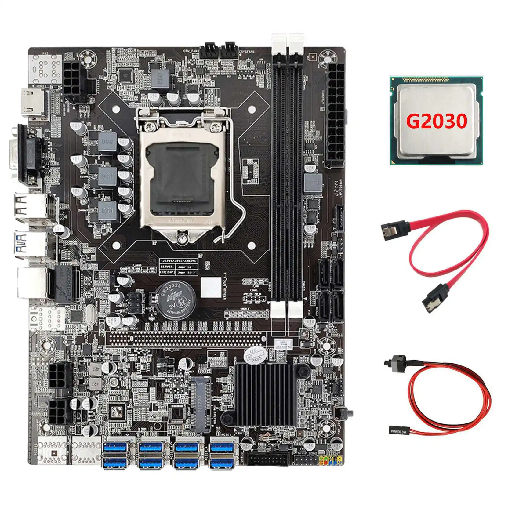 

B75 USB ETH Mining Motherboard 8XUSB3.0+G2030 CPU+SATA Cable+Switch Cable LGA1155 DDR3 B75 USB BTC Miner Motherboard