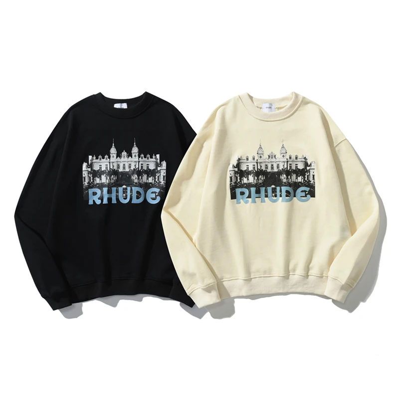 

Patchwork Wheat Badge Rhude Sweatshirts Men Women Crew Neck Crewneck