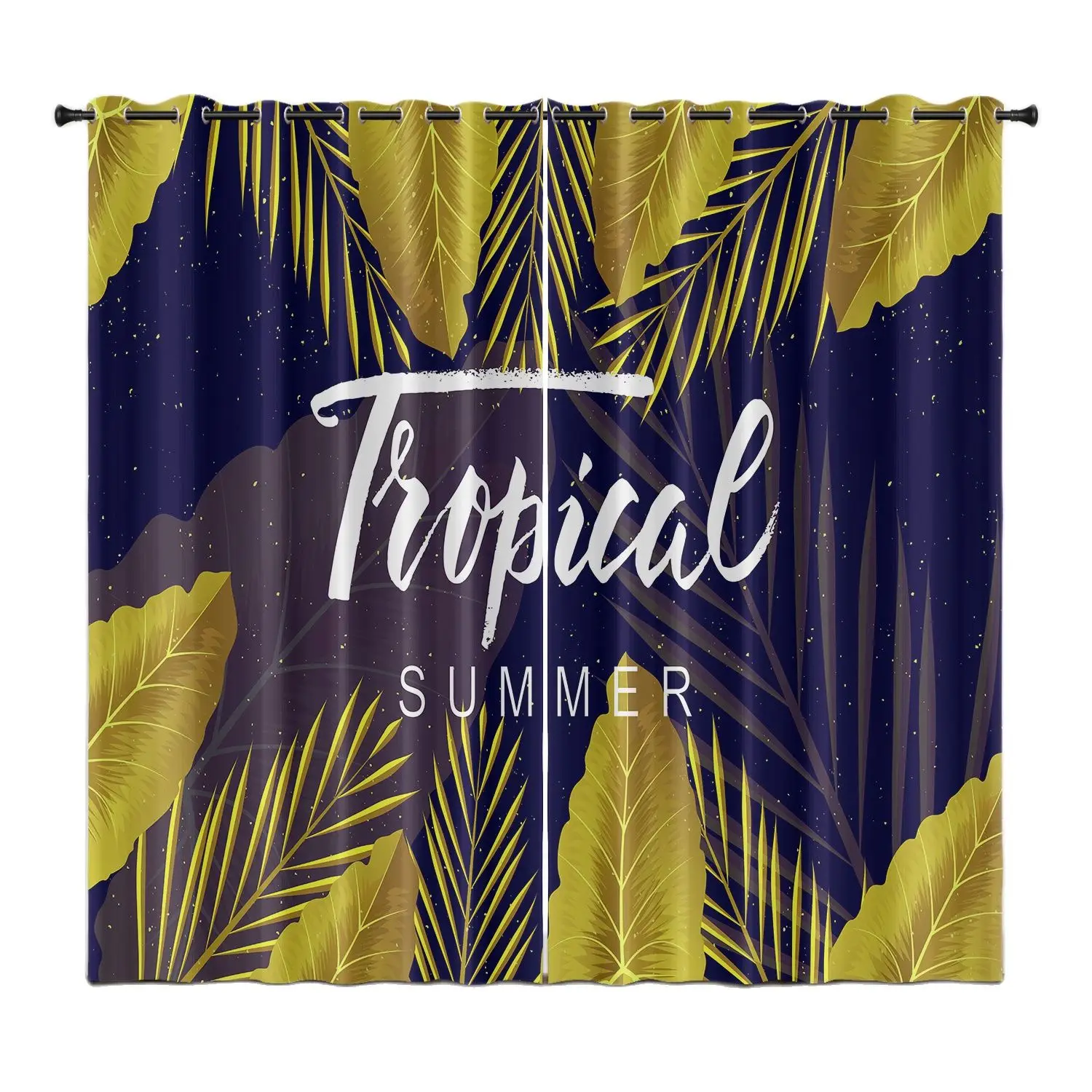 

New Nordic style big leaf plant flower high blackout curtain left and right side pull stainless steel perforated curtain