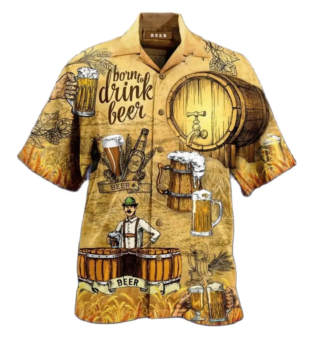 Hawaiian Shirt 3d Print Beer Short-sleeved Cuban Shirt Beach Wear Tshirt Top Party Vintage Style For Men Women Men's Clothing
