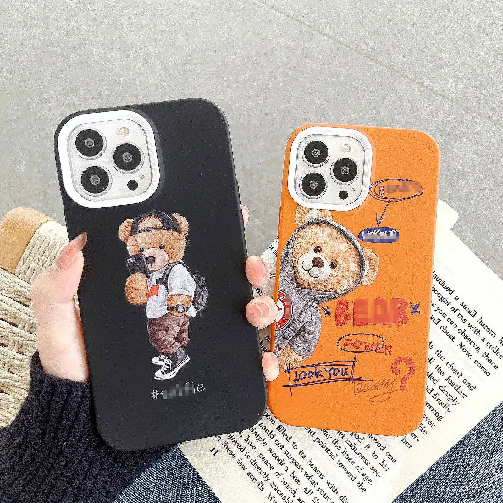 

Cute Tide Bear Phone Case for IPhone11 12 13 Pro Max X XR 7 8 Plus Cover Transparent IPhone Case Fall Protection Shell