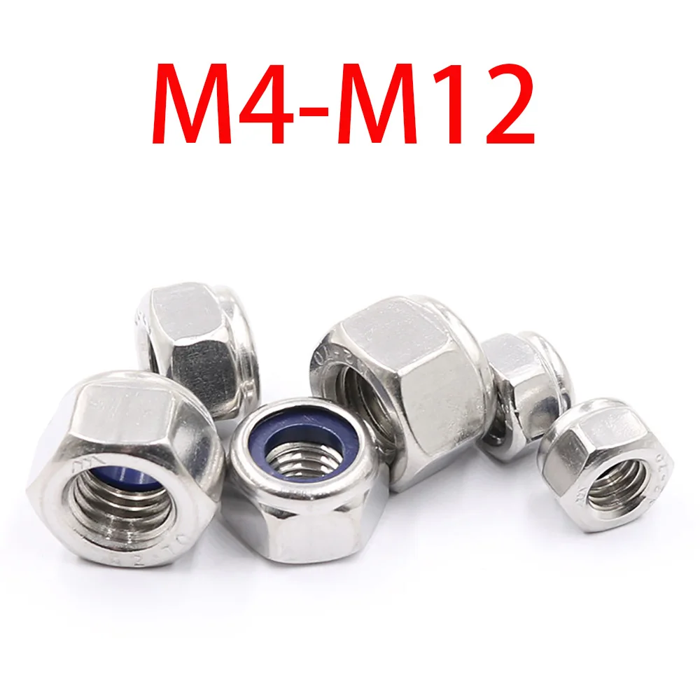 

304 Stainless Steel Left Thread Hex Nylon Insert Lock Nuts M4 M5 M6 M8 M10 M12 Reverse tooth Self-locking Nylon Locknut