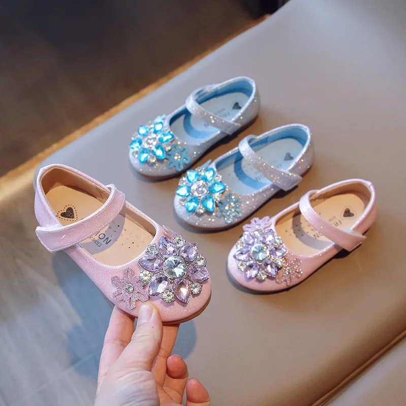 

Shoes for Little Girl Early Autumn Mary Jane Shoe Child Bling Low Heel Crystal Princess Holiday Party Leather Shoes Girls G08073