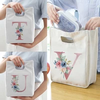 lunch bags for women simple pink print canvas high capacity school food storage bags casual eco travel fresh keeping ice pack