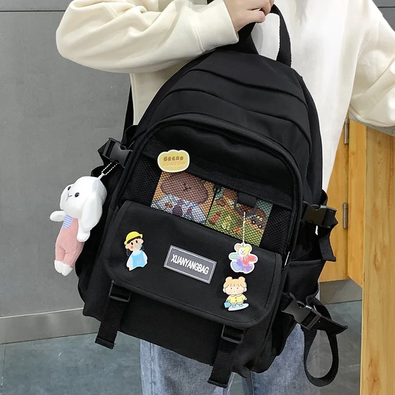 

Kawaii EnoPella Women Backpack for Girl School Bag Waterproof Travel Mochila Fashion Female College Bookbag Black Nylon Rucksack