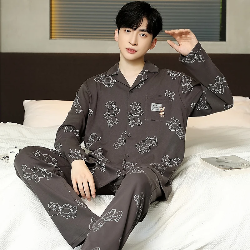 QUHENG Autumn Men Pajama Sets 2022 Winter Man Pajamas Set Simple Sleepwear Long Sleeve Cotton Pajamas Men Leisure Home Clothing