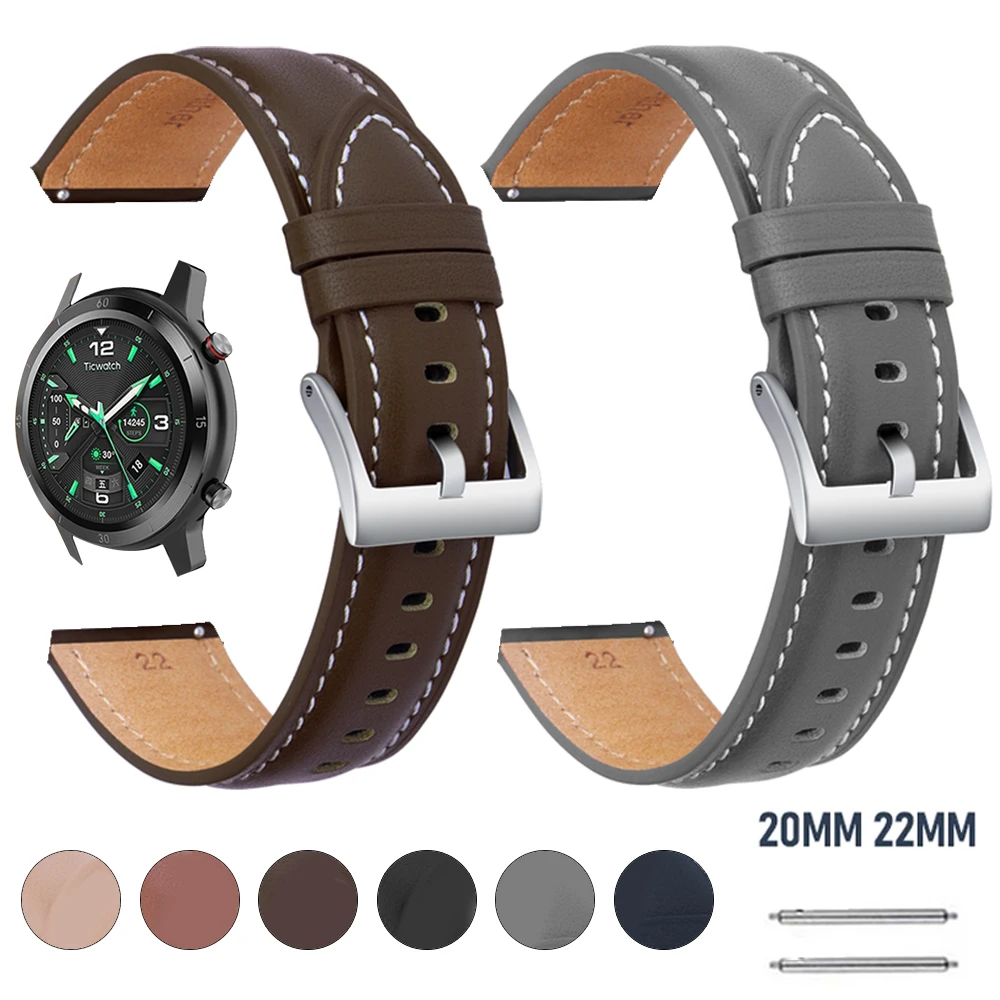 

20 22mm Leather Band for TicWatch Pro 3 Ultra GPS/E3 Watchband Wristband for TicWatch Pro 2021/GTX/E2 Wrist Strap Belt Bracelet