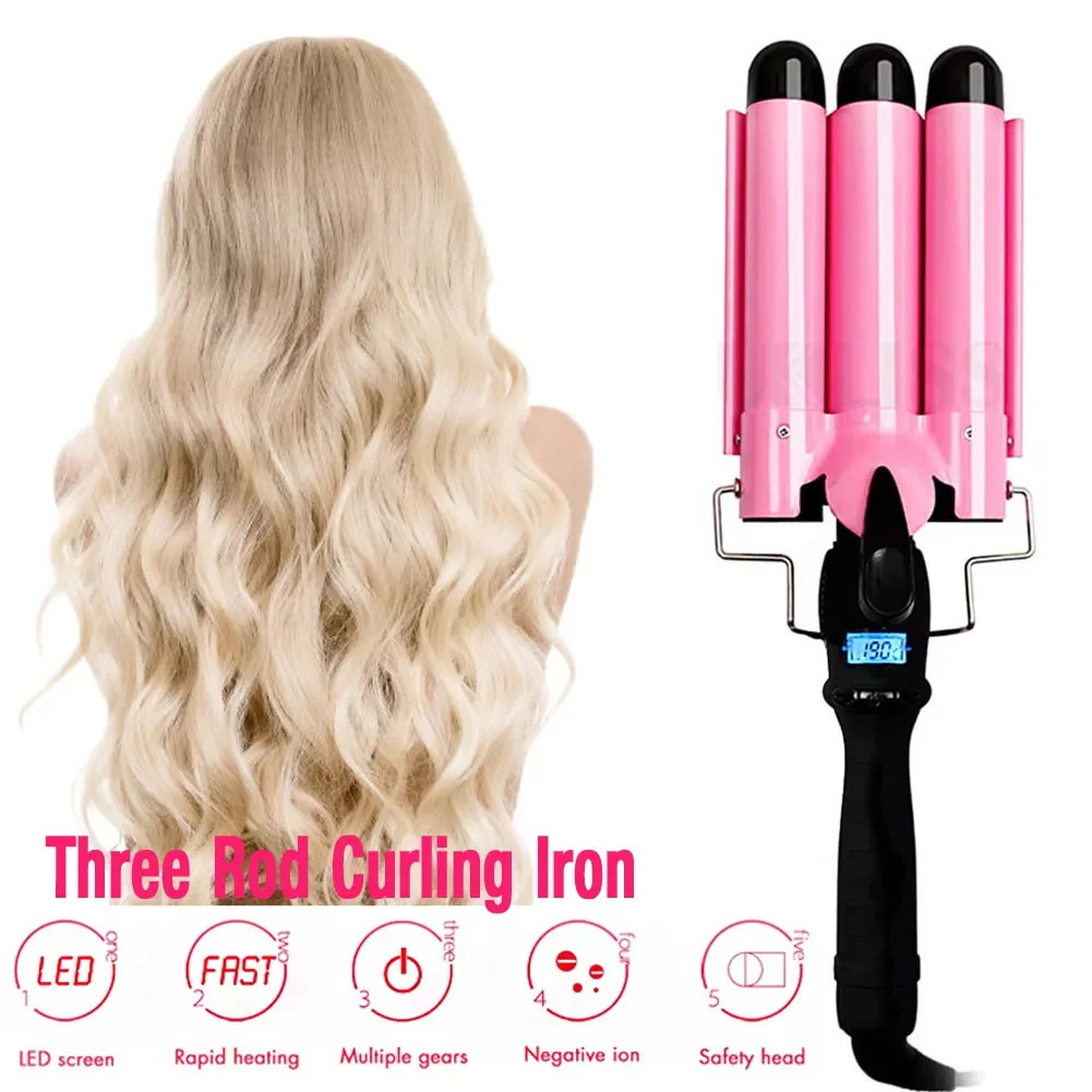 

NEW2023 Triple Curling Iron 3 Barrel Automatic Perm Curler Ceramic Splint Hair Waver Curlers with LCD Display For Hair Corrugati