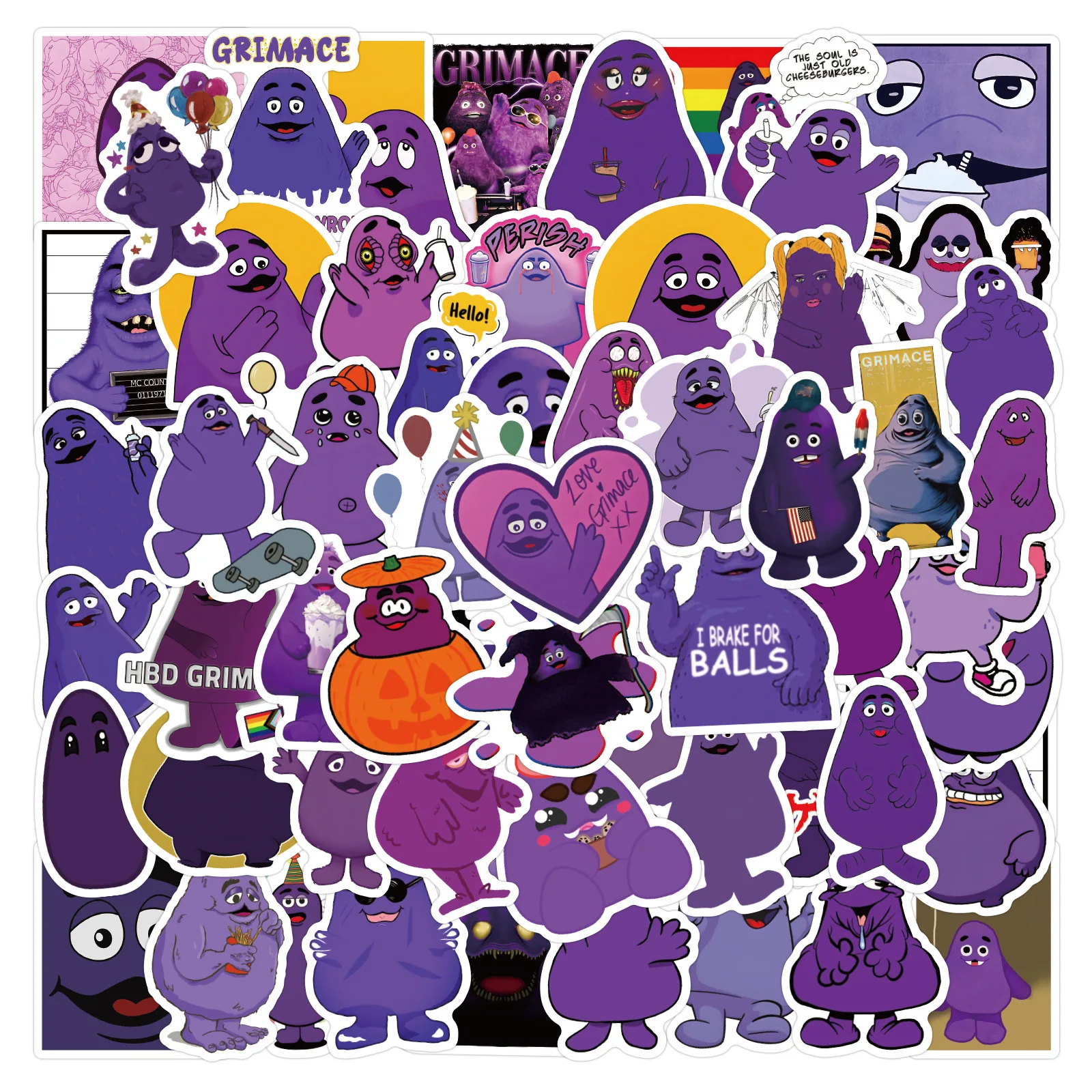 60 шт. фиолетовая гримаса мультфильм граффити наклейка Kawaii юмористический
