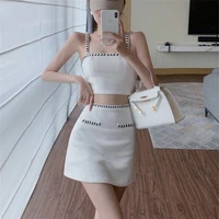2022 summer new korean style hot two piece set fashion tube top suspenders high waist hip skirt suit sexy 2 piece set