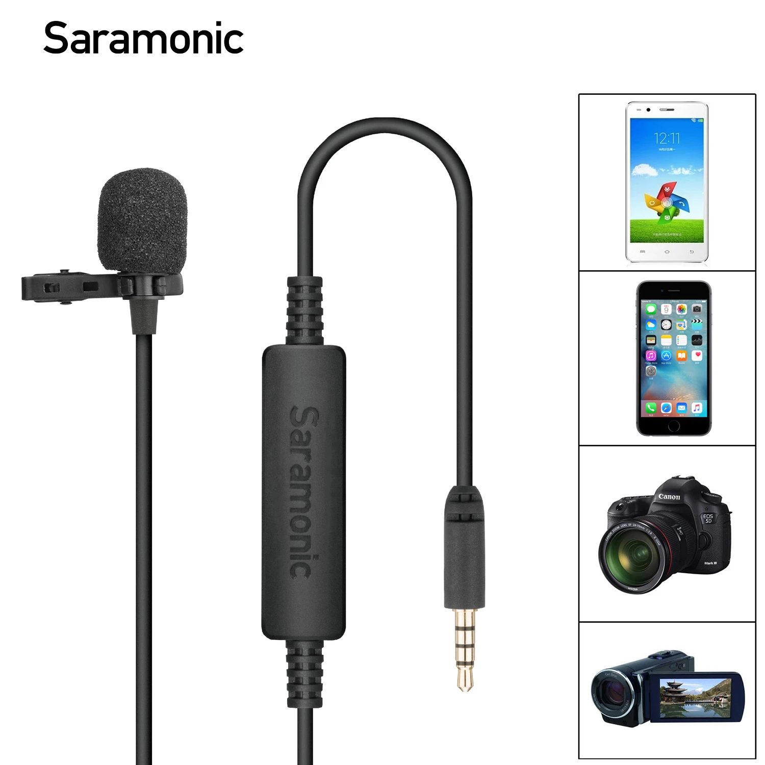 Saramonic LavMicro-S 5m Cardioid 3.5mm TRRS Stereo Lavalier Lapel Microphone for PC Smartphone DSLRs Recorder Interview Podcast