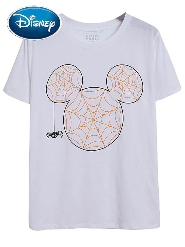 

Disney T-Shirt Fashion Mickey Mouse Spider Web Cartoon Print Women O-Neck Pullover Short Sleeve Casual Summer Tee Tops Female