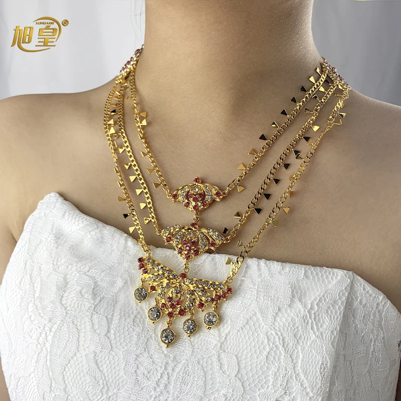 

Роскошное многослойное женское ожерелье XUHUANG из Дубая, свадебные украшения для невесты, подарок на вечерние ринку, колье-чокер с полыми звен...