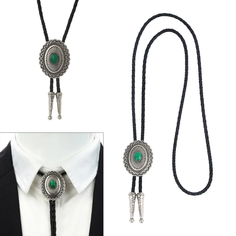 

L93F Bolo Tie for Men Turquoise Cowboy Necktie Fashion Necklace Costume Accessories for Women Vintage Bolo Ties Neck Jewelry