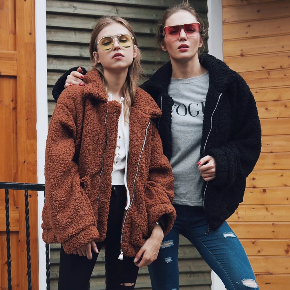 Zipper Solid Color Pure Faux Fur Tendy Fur Jacket Casual Coat Women's Fashion In Autumn  Winter Short  Winter Coat Women