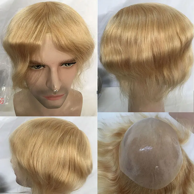 22# Human Hair Hairpiece Replacement System Men Hair10”x8 ''base Size