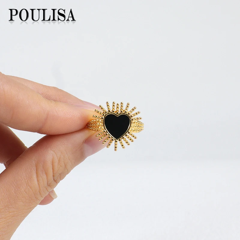 

Poulisa Gold Color Black Heart Sun Rings For Women Wedding Trendy Jewelry Best Gifts Anillo кольцо женское Gold Plated