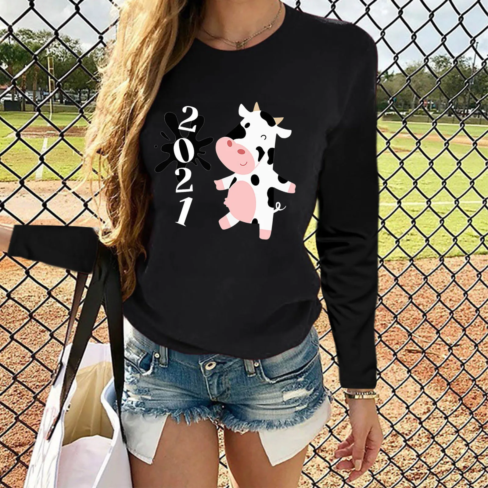

Years Women's T-shirt Lady Long Blouse O-Neck sleeve 2021 Tops Thin Short Sleeve Shirts Women Women Medium Long Sleeve Shirt