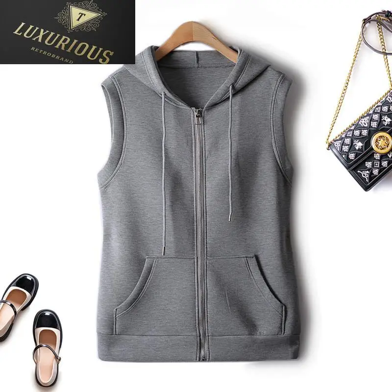 

Sleeveless Jackets Autumn 2024 Slim Simple Casual Korean Fashion Hooded Space Cotton Sweater Vest Women's Winter Coats 4XL