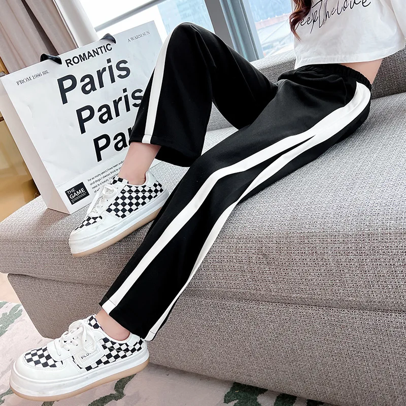 

Girl Spring Autumn Straight Wide Leg Pants Fashion Kids Black Trousers Teenager Casual Trousers School Girls Clothes 4-14 Years
