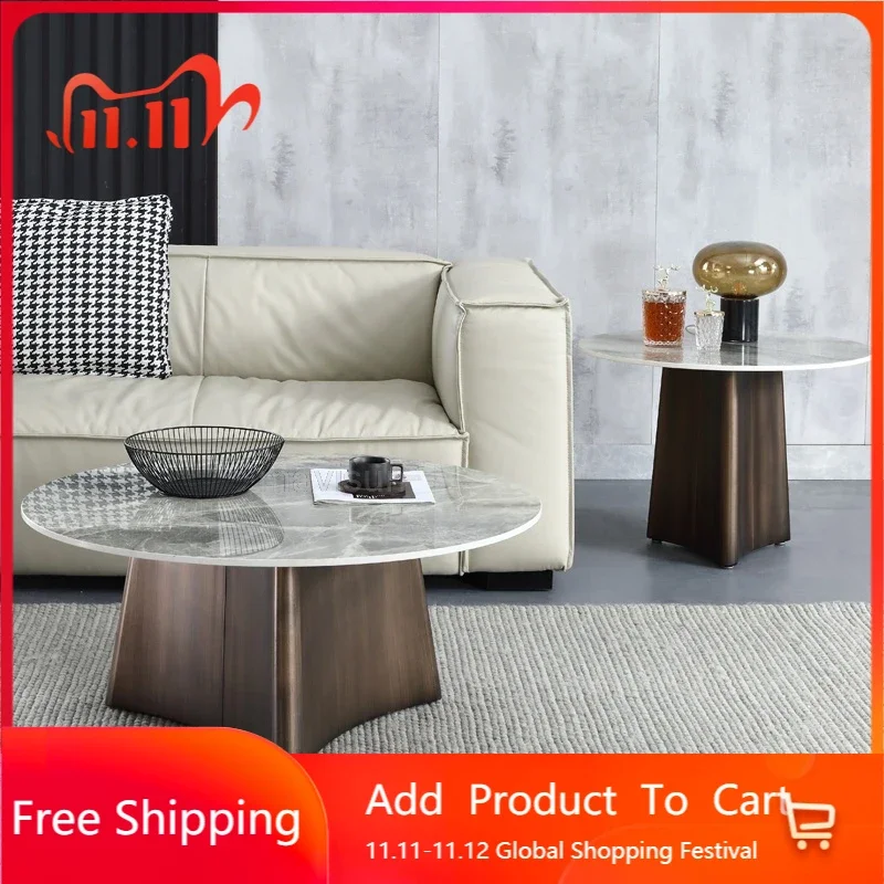 

Small Apartment Modern Natural Slab Coffee Table Round Combination Base Living Room Creative Chaise Lounge Furniture WXH30YH