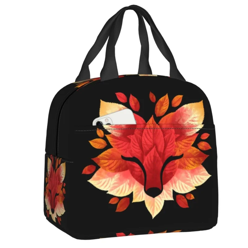 

Leaves Fox Autumn Red Insulated Lunch Bag for Women Portable Thermal Cooler Lunch Box Beach Camping Travel Picnic Food Tote Bags
