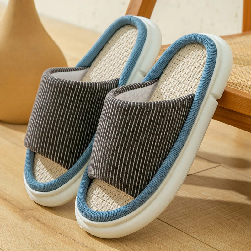 Linen Home Slippers for Women Concise Breathable Soft Slippers Female Fashion Open Toe Slides Shoes cozy Comfort Indoor Slippers