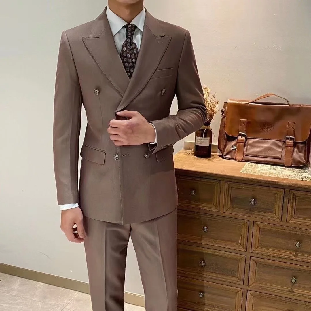 

British Double Breasted Formal Suits Men's Black Smoking Men's Mariage Suits Fashion Groom Men's Western Fit Fit Business Tuxedo