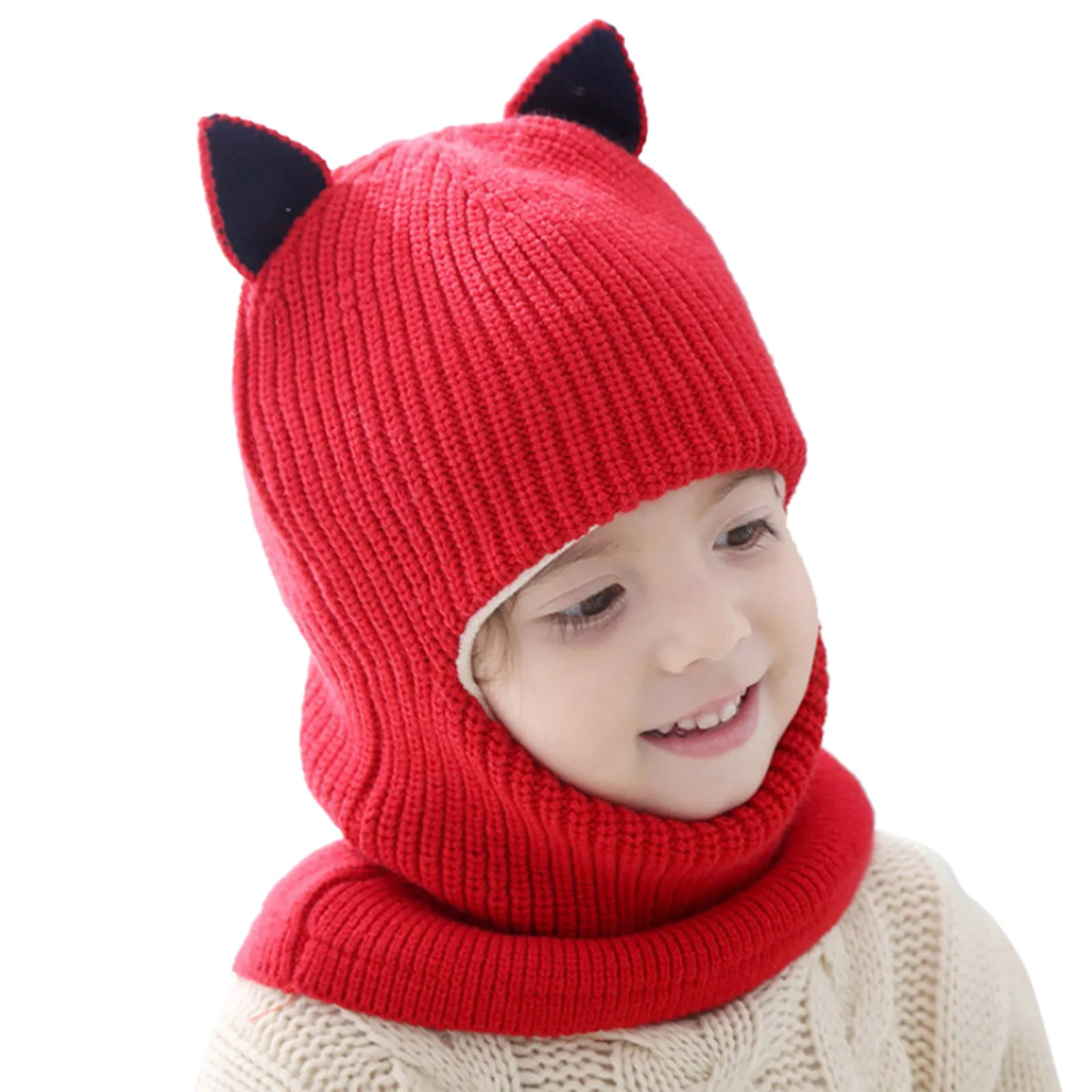 

Winter Ski Hood Toddler Windproof Earflap Hat Cycling Knitted Kids Hat Scarf Warm Thermal Fish Hat Kids Cubs Stocking Cap