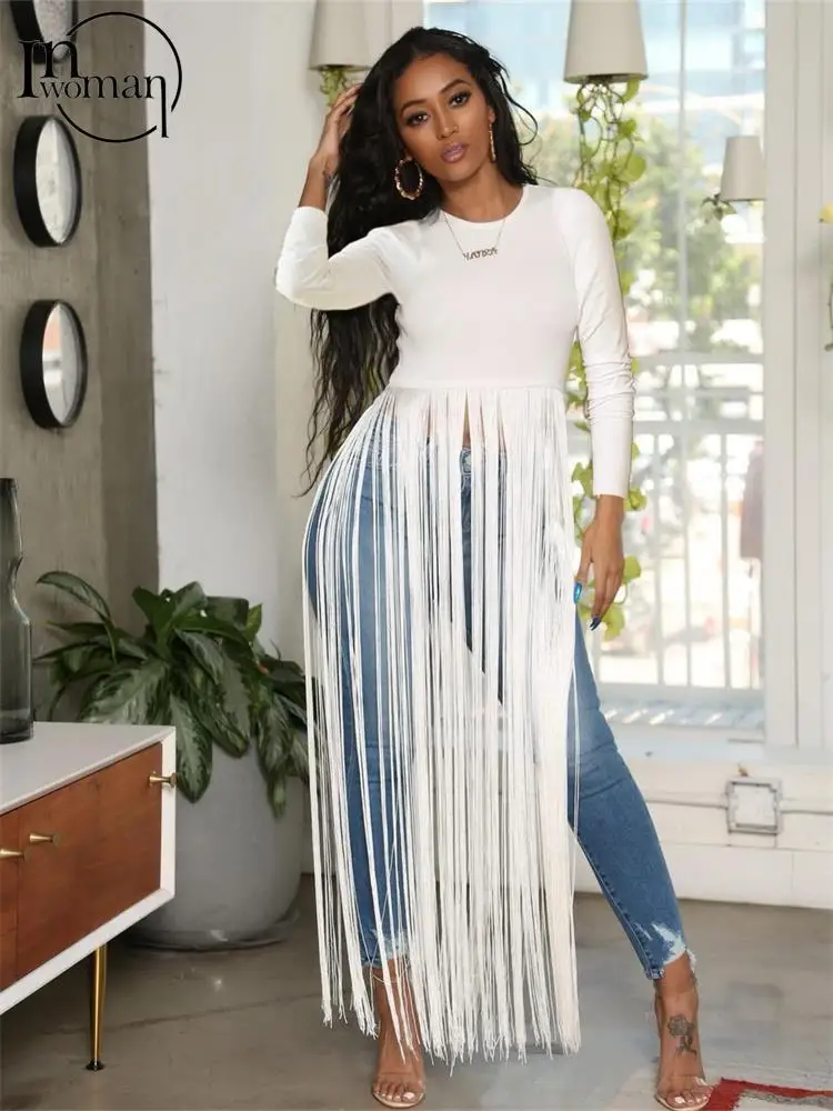

Inwoman Fall Sexy Solid Tassel T Shirt Fall Outfit For Women 2022 Long Sleeve O Neck Top Female Fashion Tee Shirt Women Clothing