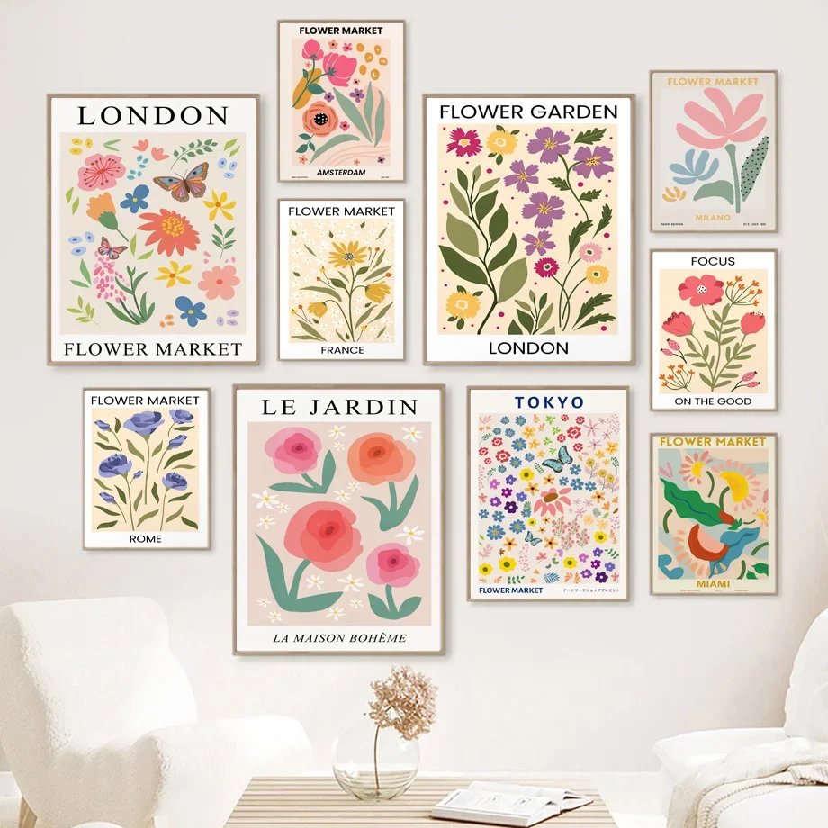 

Abstract Flower Market Colorful Plants PaintingVintage Wall Art Canvas Nordic Posters And Prints Pictures For Living Room Decor