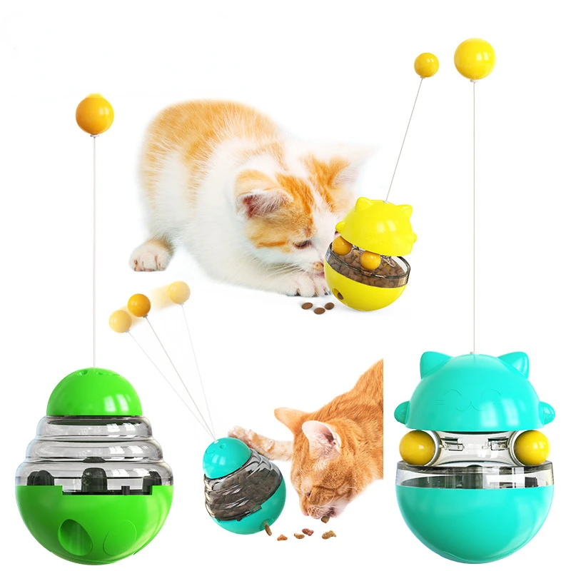 

Pet Interactive Cat Rolling Toy Tumbler Teaser Cat Stick Food Dispenser Toy Fun Slow Feeder Kitten Intelligence Training Ball