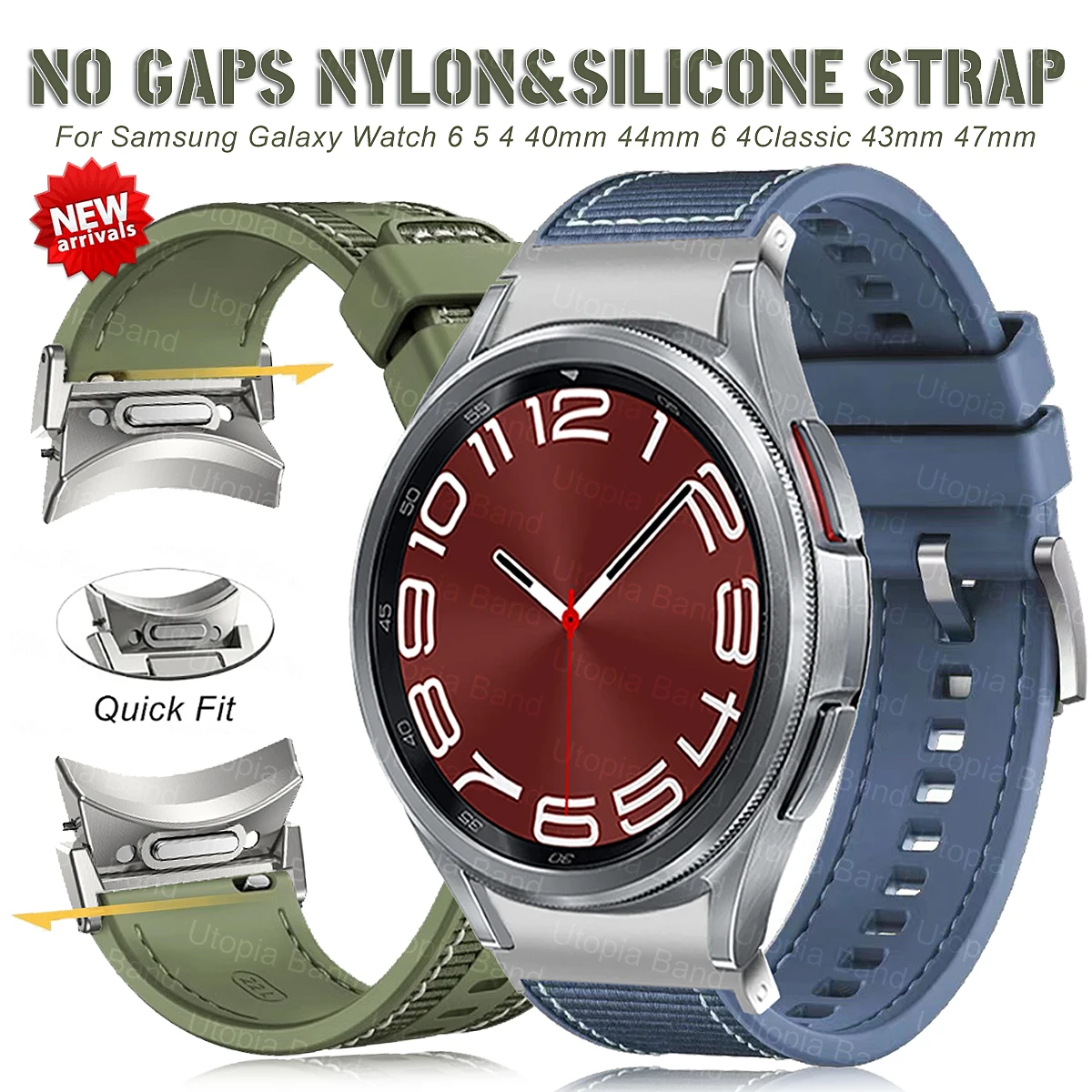 

No Gaps Silicone Band For Samsung Galaxy Watch 6 5 4 40mm 44mm 6 4Classic 43mm 47mm 42 46mm Nylon Strap Watch 5Pro 45mm Bracelet