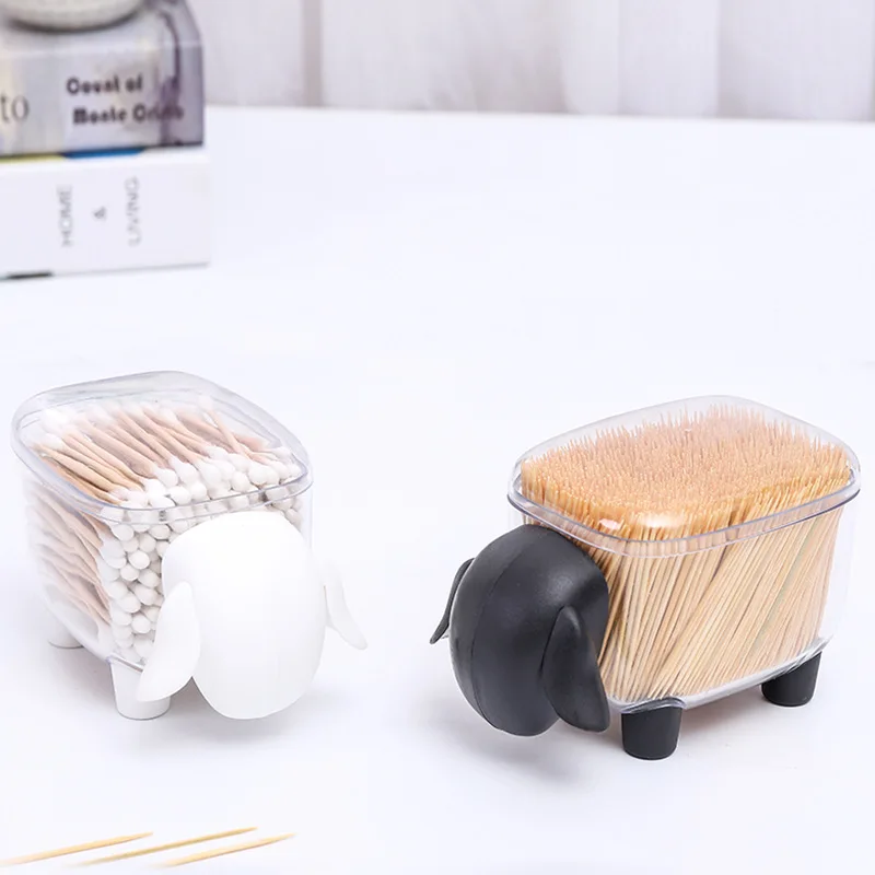 

3D Cartoon Sheep Toothpick Cotton Swab Container Storage Box Desktop Sundries Organize Storage Nordic Home Decoration
