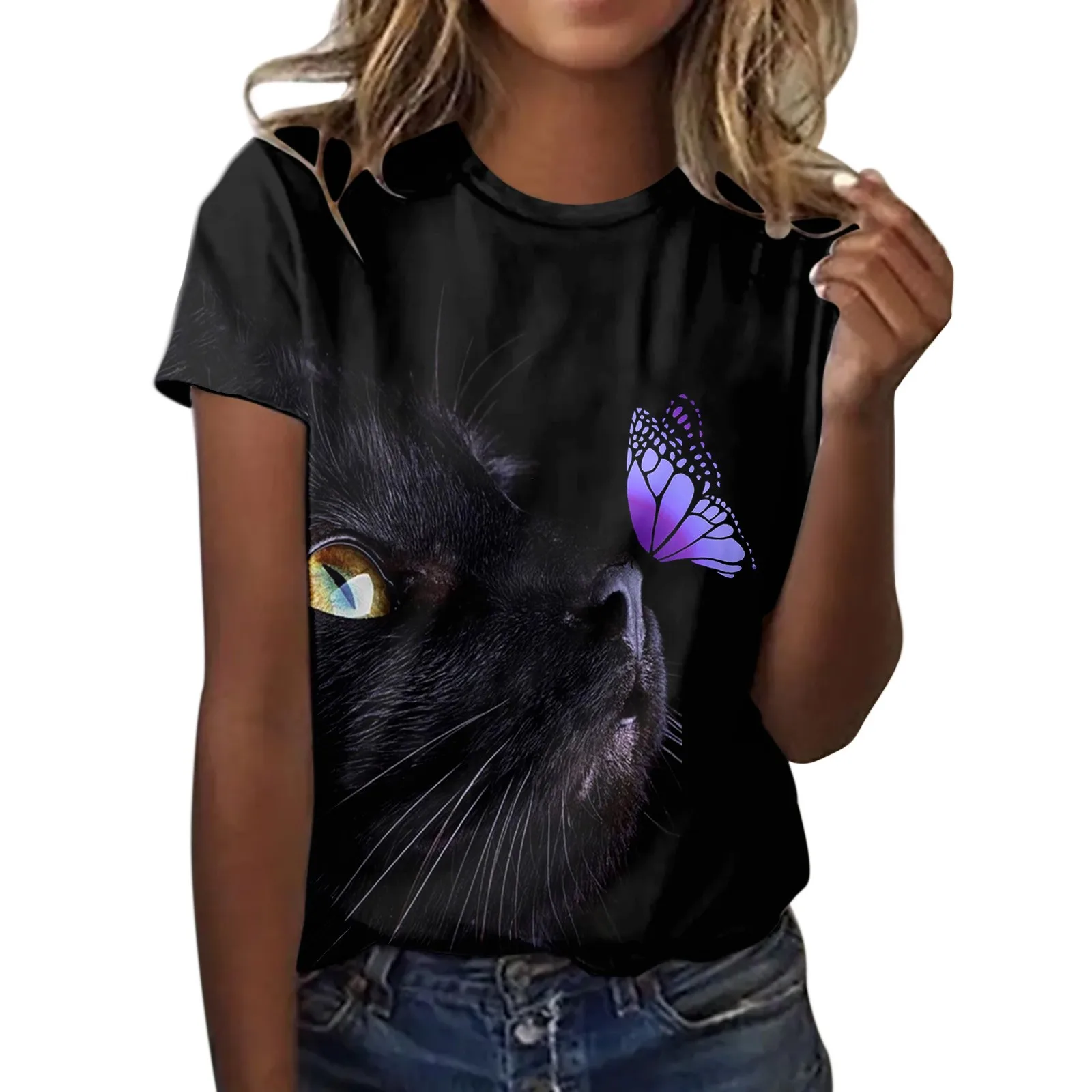 

Womens Spring Summer Flower Printed Short Sleeve O Neck T Shirt Short Women Shirt