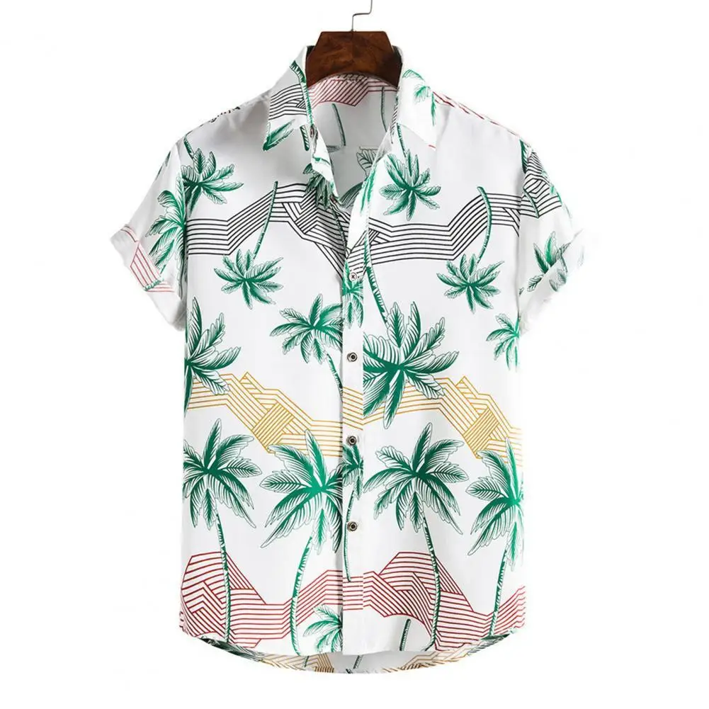 

Hot Sale Men Stripes/Tree Printed 2021 New Summer Hawaiian Shirts Plus Size Turn-down Collar Loose Casual Beachwear Shirts