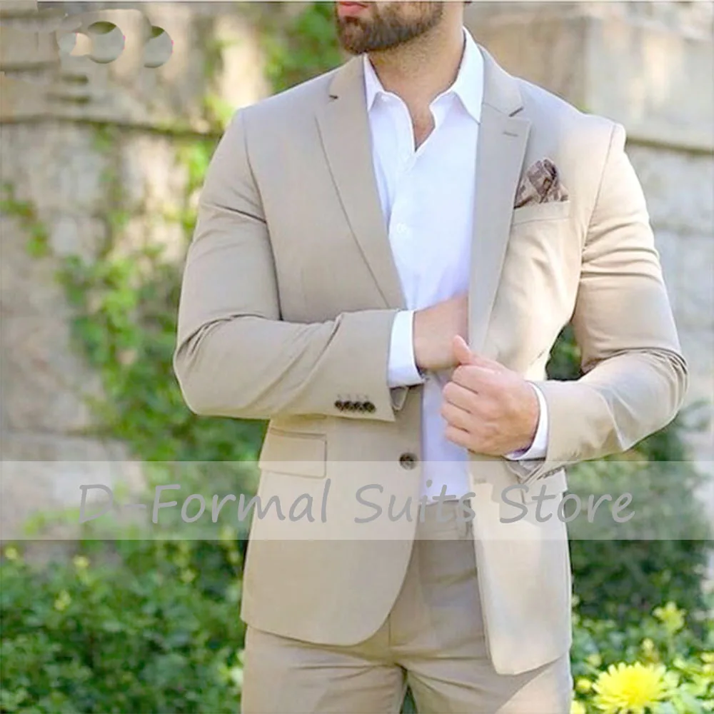 2 Piece Business Men's Office Suit Single Breasted Luxury Beige trajes de hombre Classic Style Elegant Casual Party Tuxedo