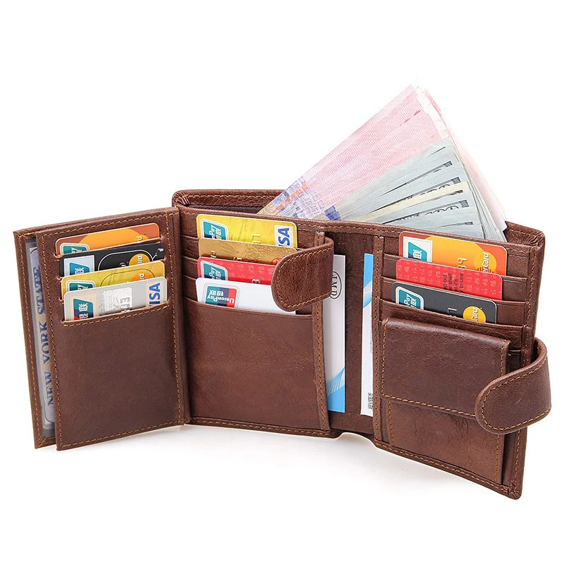

Men's Wallet Genuine Leather Card Holder For Men Purses Retro Coin Purse High Capacity Multiple Card Slots Wallet Cowhide Purses