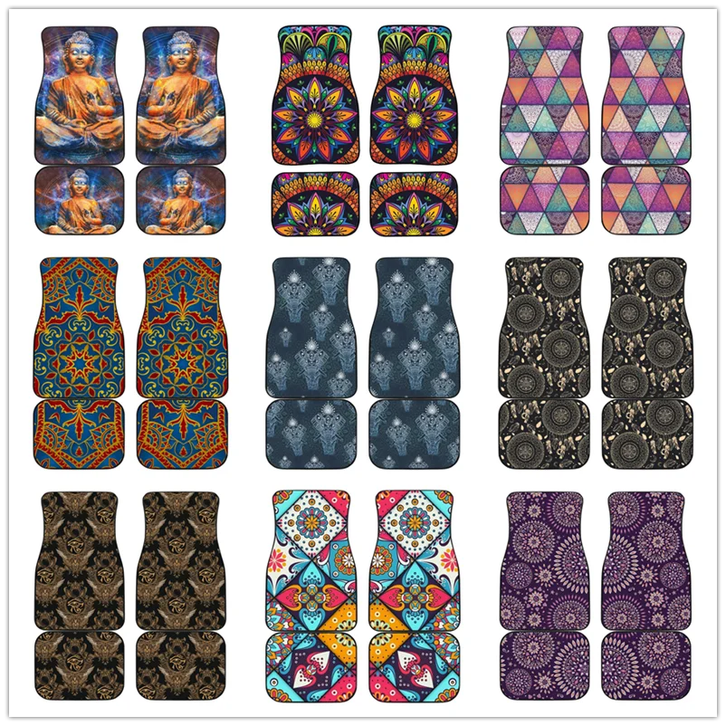 

Purple Bohemian Mandala Pattern Car Floor Mat Vintage Black Carpet Anti-Slip Rubber Mat Pack of 4 Car Accessories Car Floor Mats