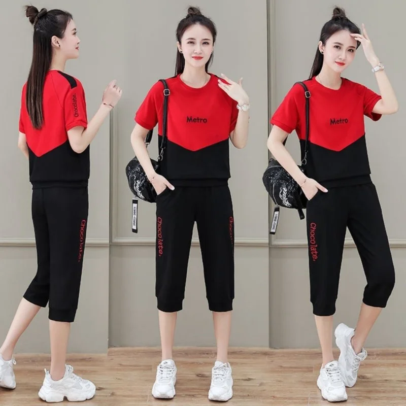 Women's Casual Suit Summer 2023 New Korean Show Slim Crop Tops And Calf-Length Pants 2 Two Piece Set Fashion Capris Sportswear