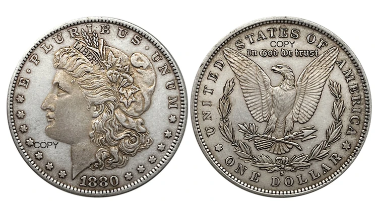 

Копия монеты Доллар США 1880 год Морган посеребренная