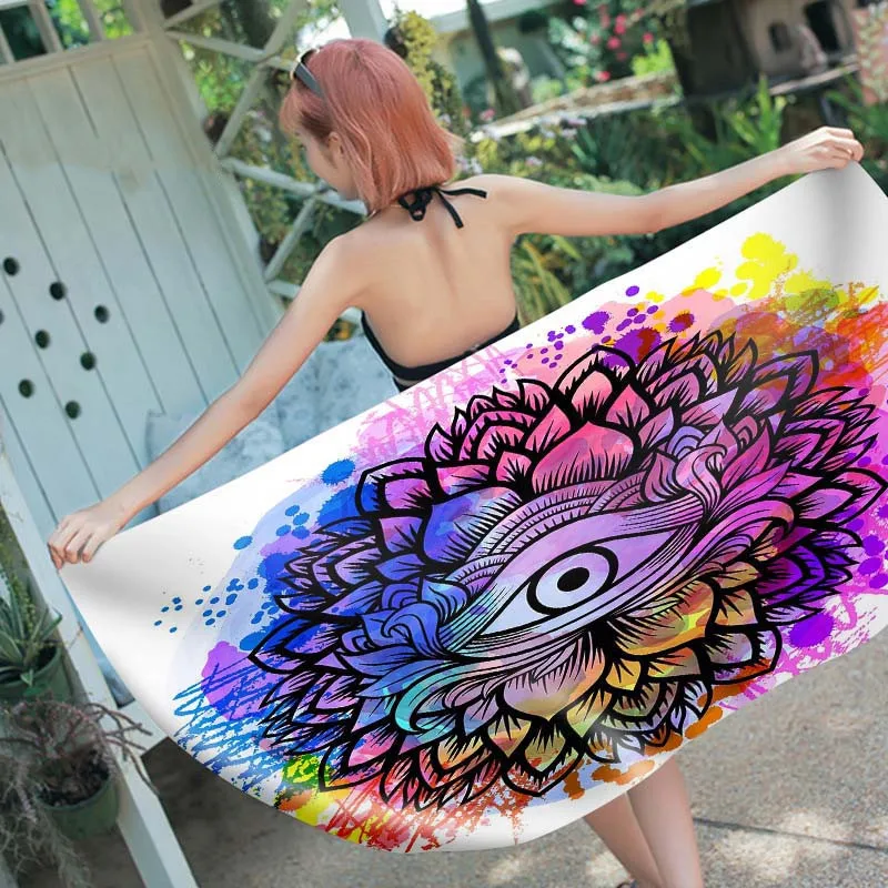 

Tropical Flower Peacock Feather Mandala Eyes Beach Towel Absorbent Quick Dry Yoga Spa Pool Swimming Towel Holiday Gift Kid Girls