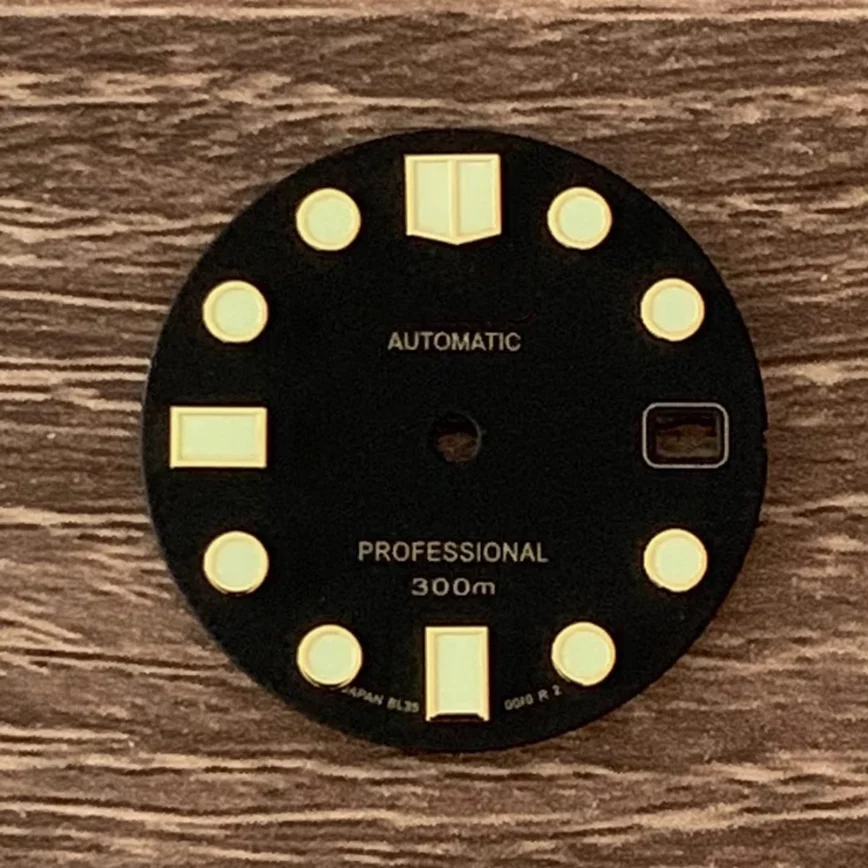 28.5MM  Vintage Black Gold Silver Nail Watch Dial Parts C3 Strong Luminous Suitable for NH35/36/4R/7S Movements