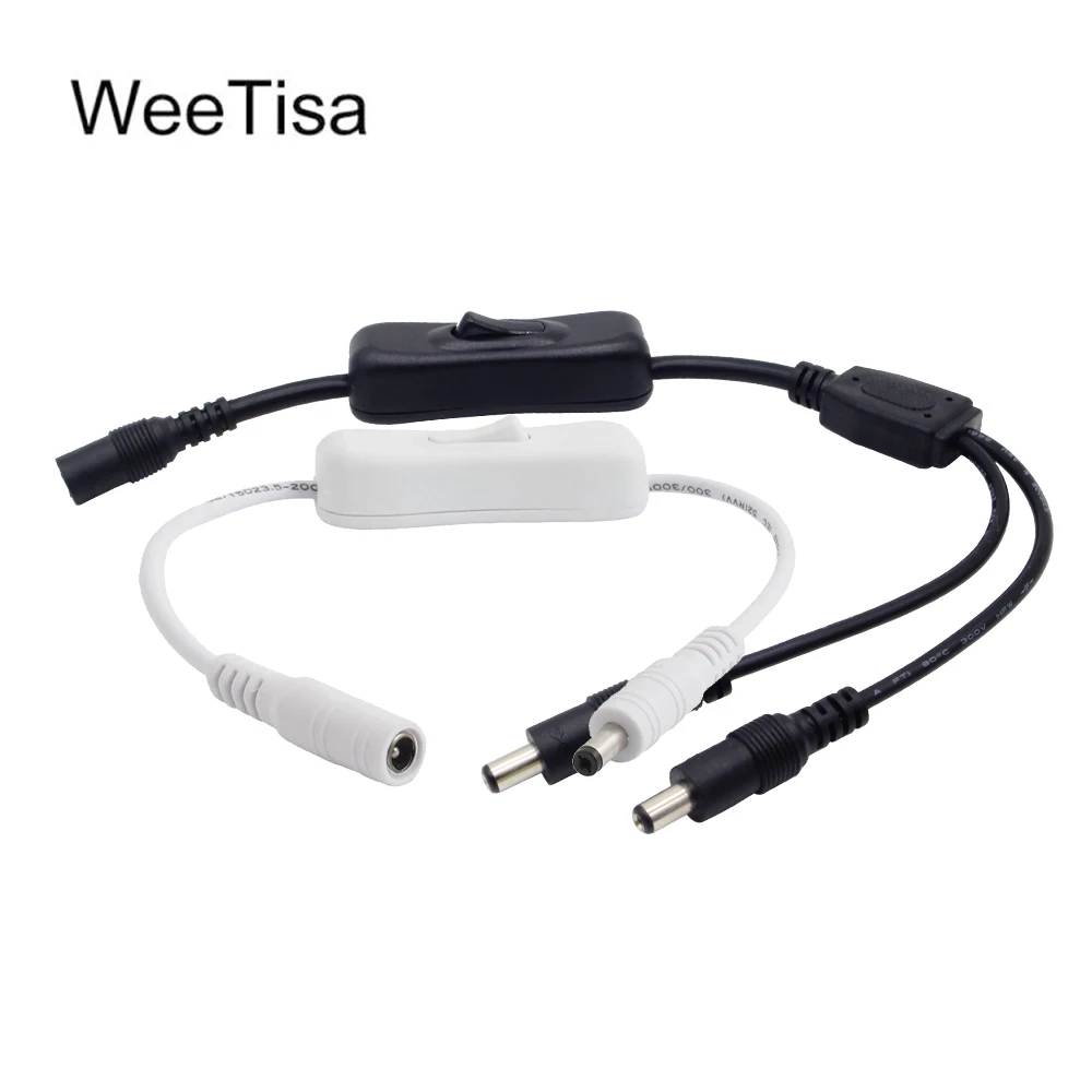 

304 Switch 5.5x2.1mm DC Male to Female 1 to 2 Connector Splittler On Off Inline Button Switchs Line Cable for LED Strip Lights