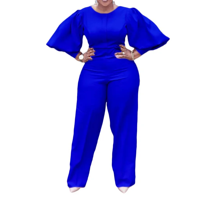 WSFEC Winter Fall Elegant Evening Jumpsuits Women Clothing African Bubble Sleeve Sexy Bodycon Wide Leg Bodsuits Female Outfits