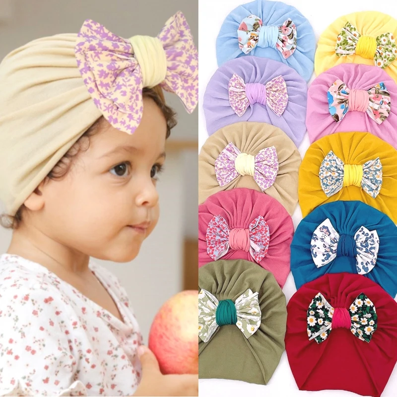 

Baby Hat Bows Knot Beanie Floral Bowknot Headwrap Newborn Bonnet Headwear QX2D