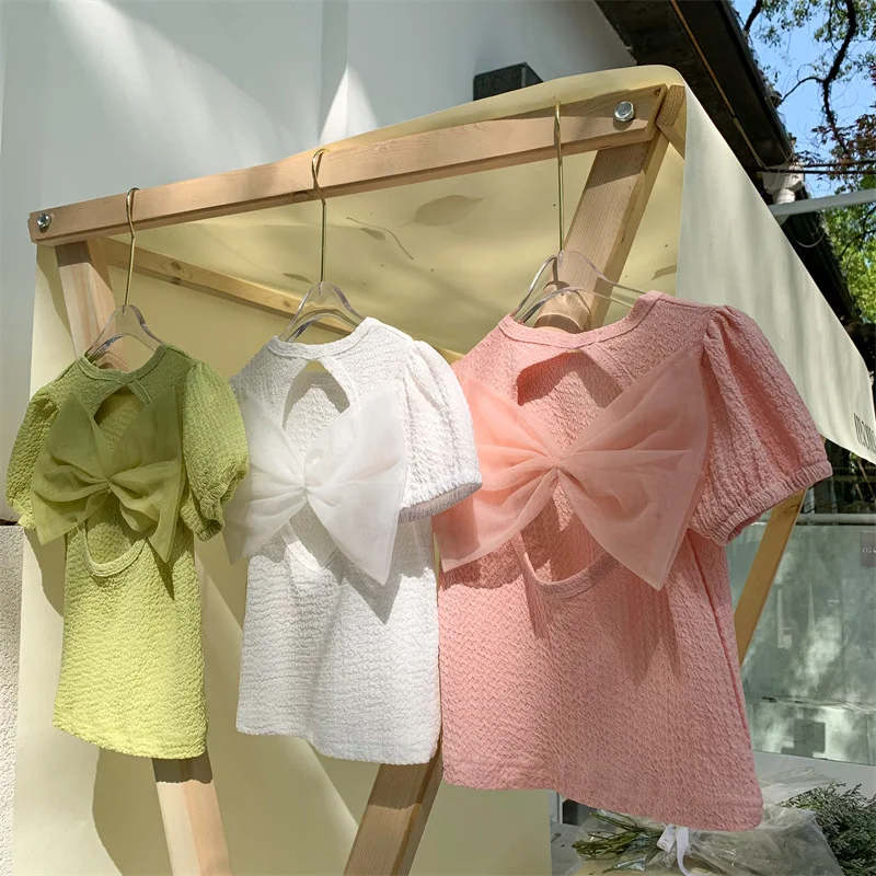 

Новинка лета 2022, Детская футболка с открытой спиной для девочек, топ для девочек, летняя футболка с коротким рукавом для малышей