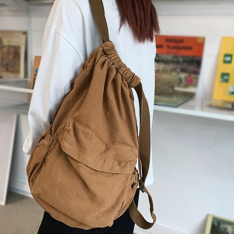 

Female Canvas Cute Drawstring College Backpack Women Laptop Book Bag Trendy Ladies Backpack Cool Girl Travel School Bags
