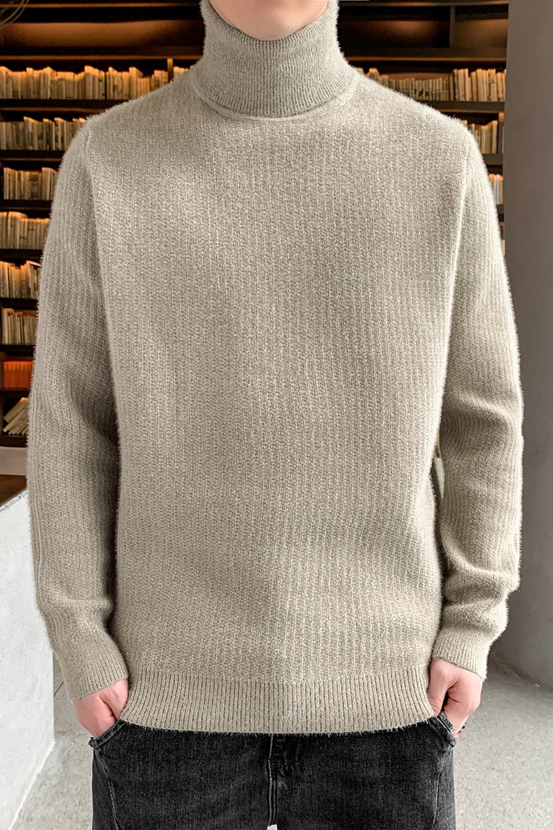 Turtleneck Men's 2023 New Autumn/Winter Thickened Warm Knit Solid Color Sweater Black Winter Base