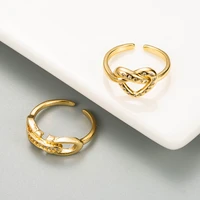 fashion gold color metal white zircon heart open ring punk vintage geometric adjustable ring for women party jewelry